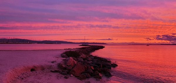 Scenic view of sea against sky during sunset