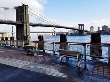 View of suspension bridge in city