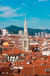 Cityscape and church architecture in bilbao city spain, travel destination