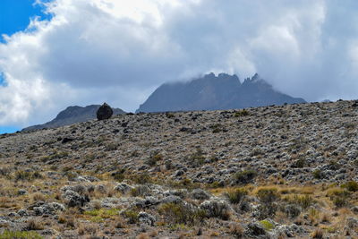 Mawenzi peak against a cloudy sky, mount kilimanjaro national park