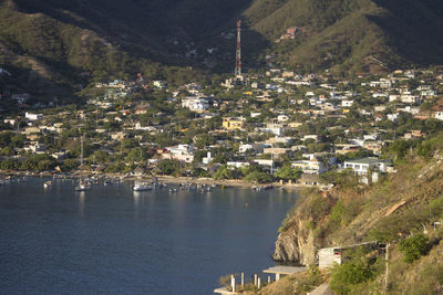 High angle view of buildings in city