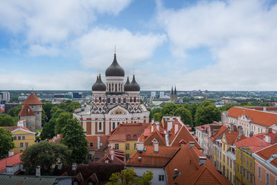 High angle view of townscape against sky