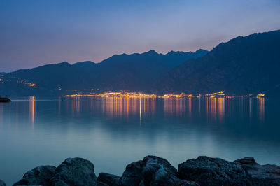 Scenic view of lake against sky during sunset