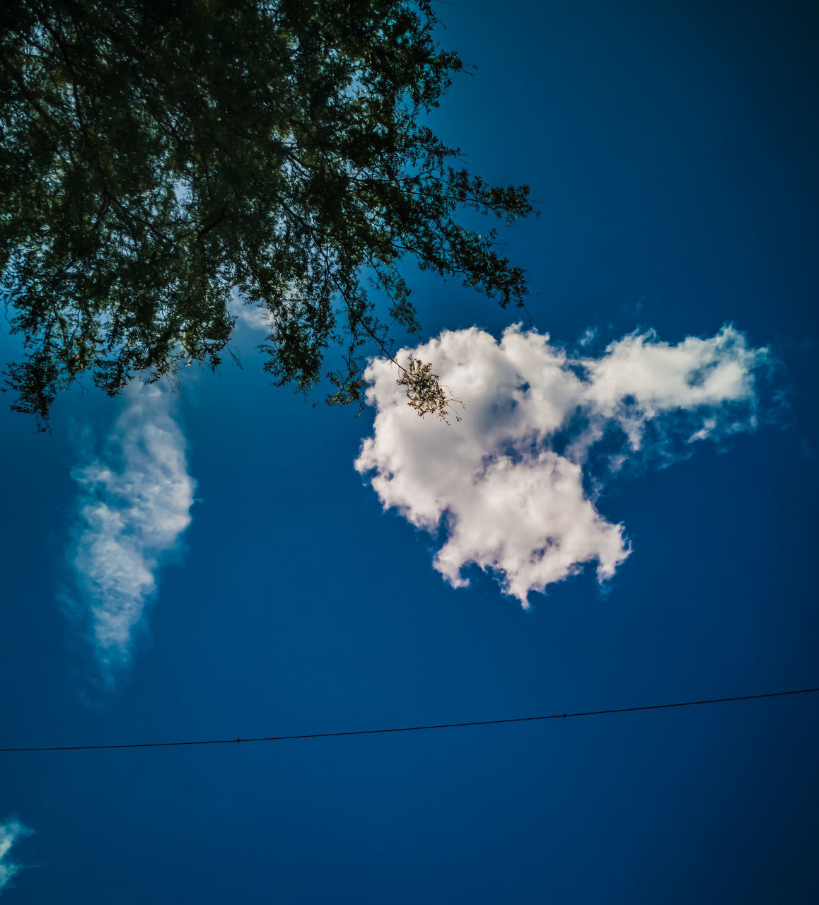 LOW ANGLE VIEW OF VAPOR TRAIL AGAINST BLUE SKY