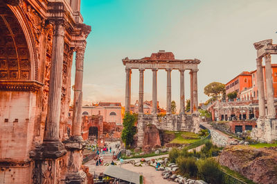 Ruins the temple of saturn at the western end of the roman forum. rome, italy