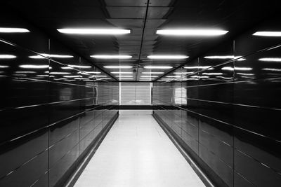Empty illuminated walkway of building