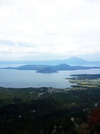 High angle view of bay against sky