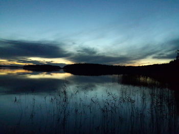 Scenic view of calm lake at sunset