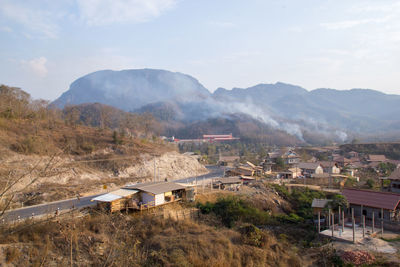 High angle view of townscape against sky