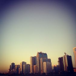 City skyline at sunset