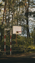 Basketball hoop against trees