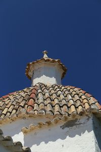 Low angle view of temple against clear blue sky