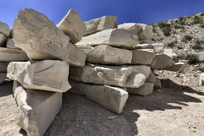 Stack of rocks against clear sky