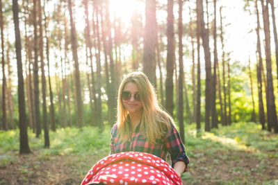 Portrait of woman in forest