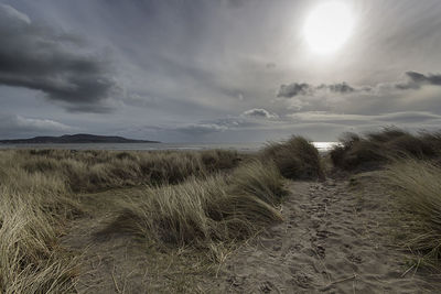 Scenic view of landscape against cloudy sky