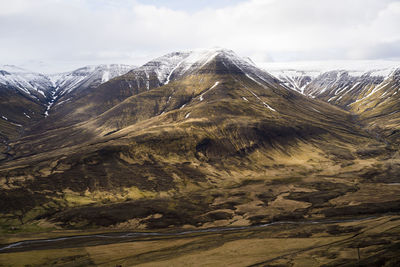 Aerial view of mountains and valley southern iceland