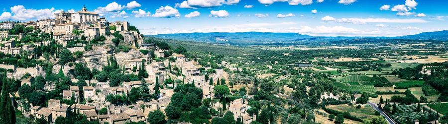 Panoramic of the medieval village of gordes, france, located on a hilltop