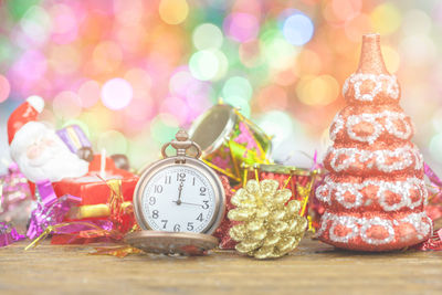 Close-up of christmas decoration on table