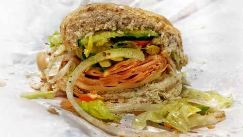 Close-up of sandwich on paper