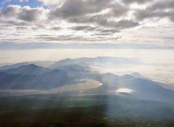 Sunlight falling on landscape through clouds