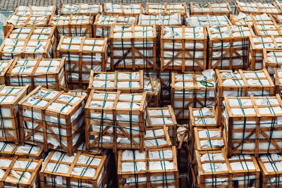 Full frame shot of packed wooden crate