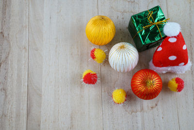 Directly above shot of christmas decorations on table