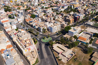 High angle view of street amidst buildings in city