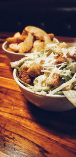 High angle view of food in plate on table