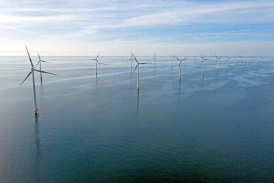 Aerial from windturbines at the ijsselmeer in the netherlands