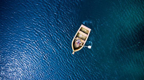 Directly above shot of man in boat on sea