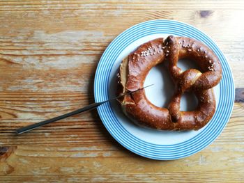 High angle view of breakfast in plate on table