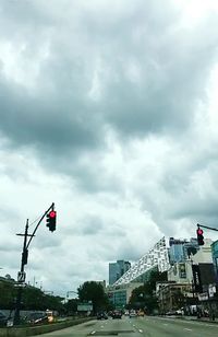 American flag against cloudy sky