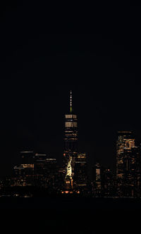 Illuminated buildings in city at night