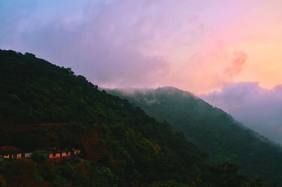 Scenic view of mountains against sky during sunset