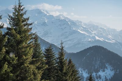 Scenic view of snowcapped mountains against sky