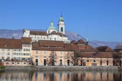 Solothurn, switzerland, 15. january 2022, view along the aare river to the city