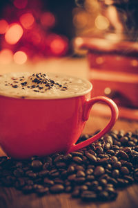 Close-up of coffee cup on table