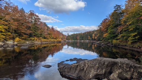 Scenic view of lake against sky during autumn