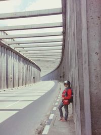 Standing on the side road tunnel