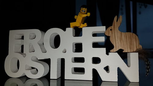 Close-up of stuffed toy against black background