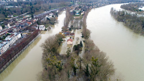 High angle view of river in city