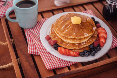 Close-up of breakfast served on table