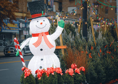 Inflatable snowman outdoors