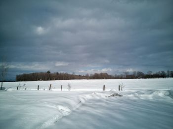 Scenic view of snow field against sky