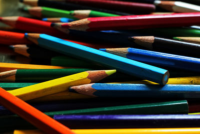 High angle view of colored pencils