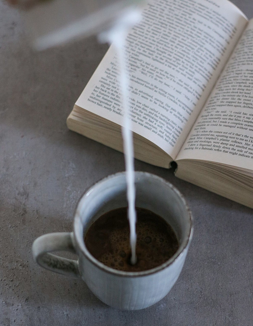 HIGH ANGLE VIEW OF COFFEE ON BOOK