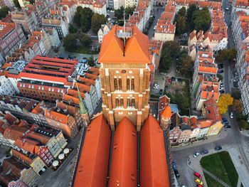 High angle view of buildings in city