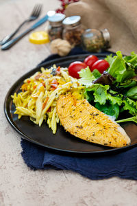 High angle view of meal served in plate