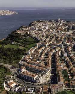 High angle view of city at seaside