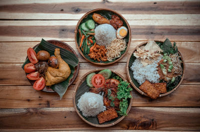 High angle view of breakfast on table